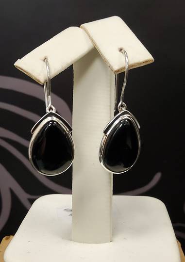 Sterling Silver Large Teardrop Obsidian Earrings